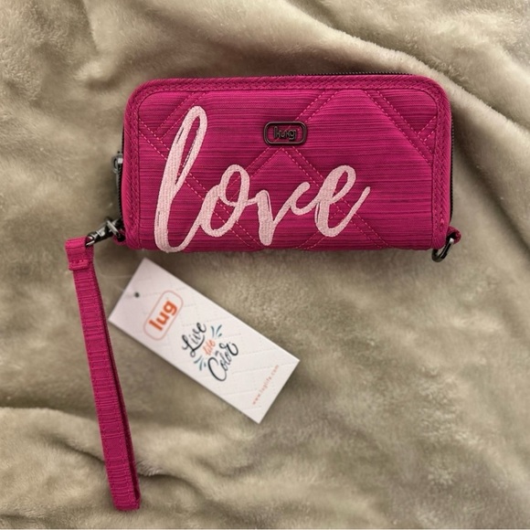 lug Handbags - Lug “Whirly Love” Pink Wristlet Wallet. Love embroidered on.  NWT hard to find